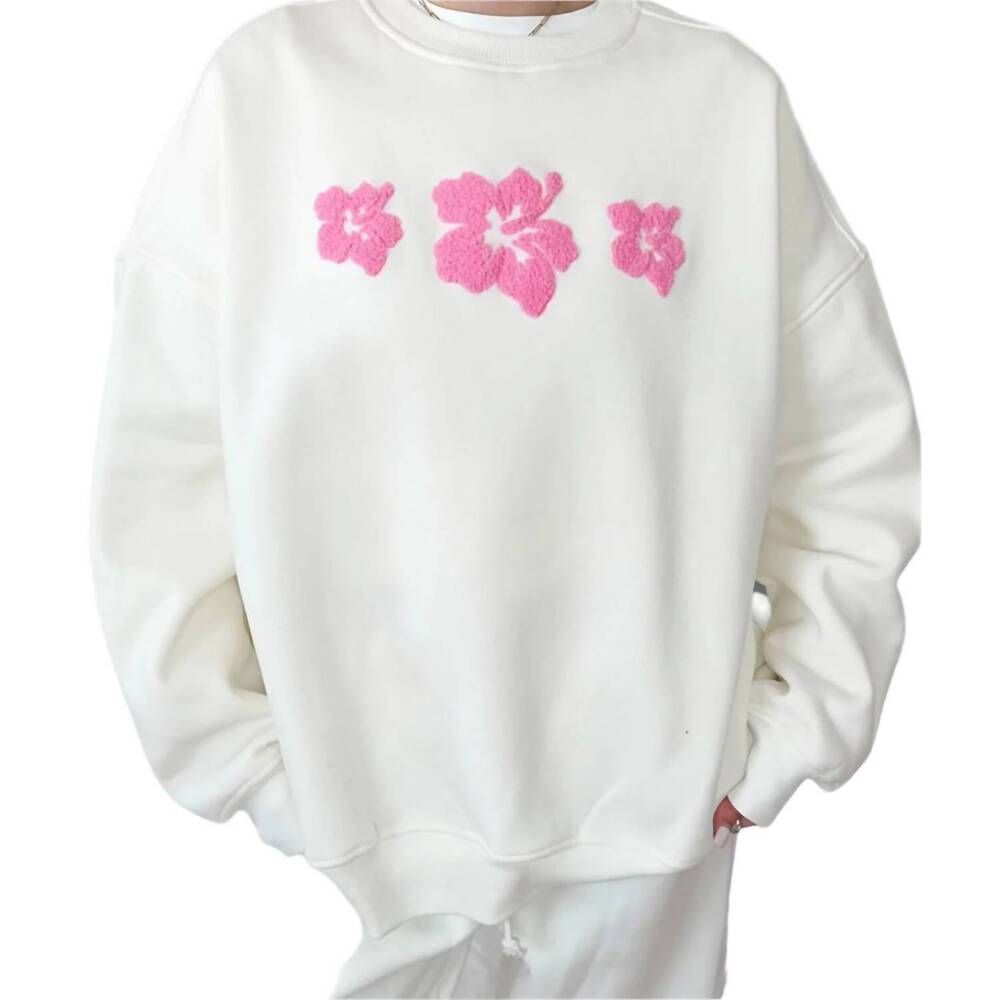 NEW SUNKISSED COCONUT hibiscus flower sweatshirt in ivory